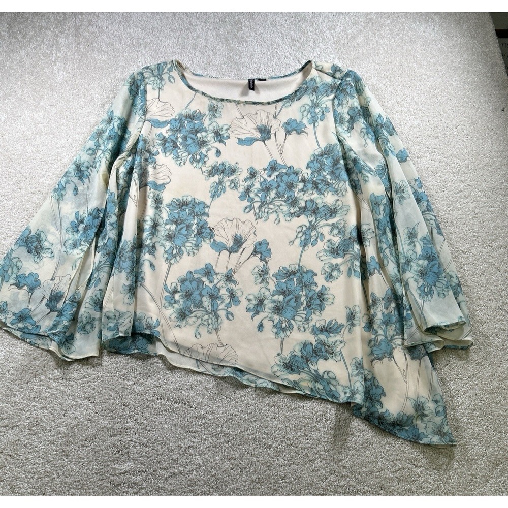 Relativity Womens Sz XL Cream Floral Sheer Split Long Sleeve Fairycore Bloomer